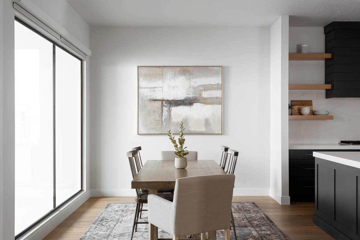 Dining room table in clean white light