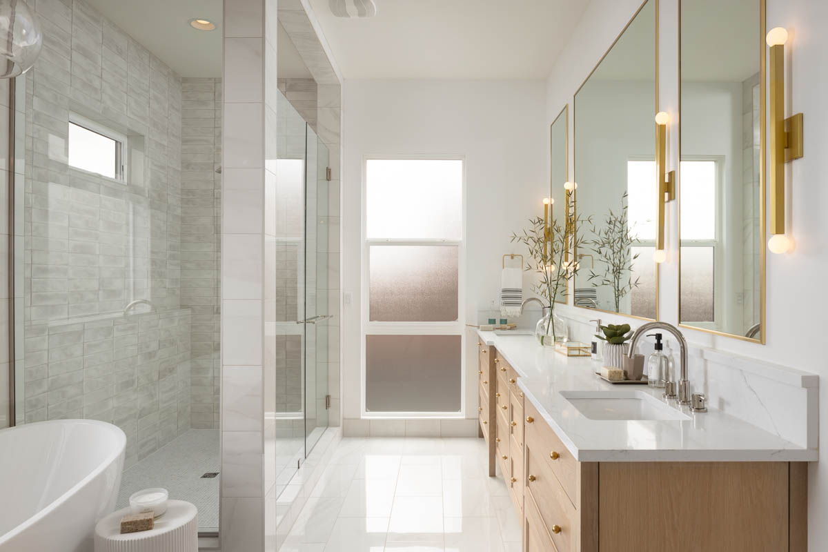 White bathroom with glass shower