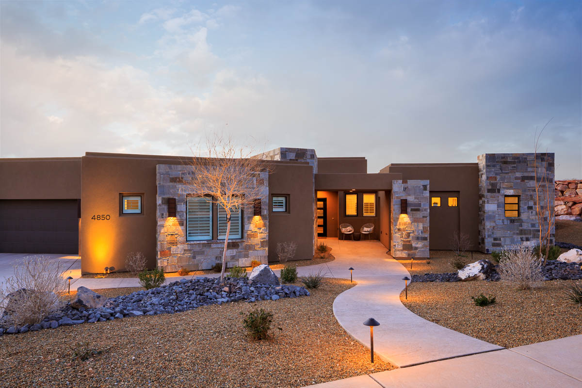 Evening home exterior with beautiful sky